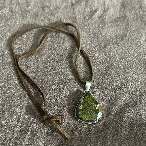Leopard Jasper Jewelry - Leopard Jasper Silver Toned Pendant Necklace